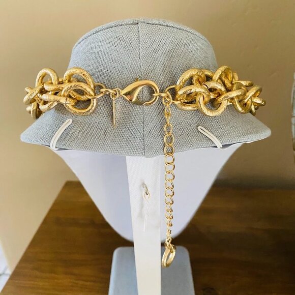 Chico’s Double Strand Textured Gold Link Necklace w/ Black Crystal Accents – 17” - Picture 3 of 5